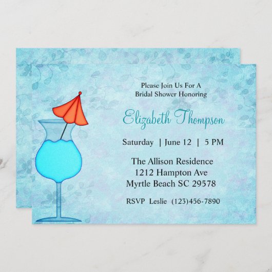 Cocktail Bridal Dusche Einladung (Vorne/Hinten)