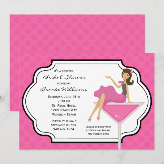 Cocktail Bridal Dusche Einladung (Vorne/Hinten)