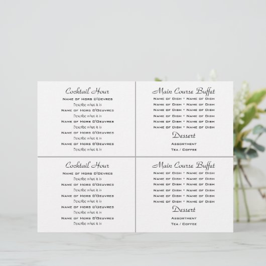 Cocktail Buffet Hochzeitsmenü Vorlage (Stehend Vorderseite)