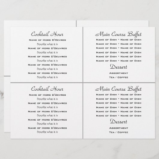 Cocktail Buffet Hochzeitsmenü Vorlage (Vorne/Hinten)