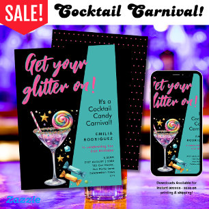 Cocktail Candy Carnival Bachelorette Spaß Einladung
