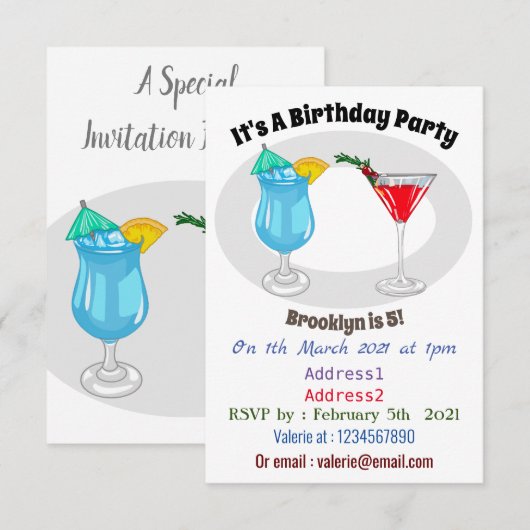 Cocktail-Cartoon Einladung (Vorne/Hinten)