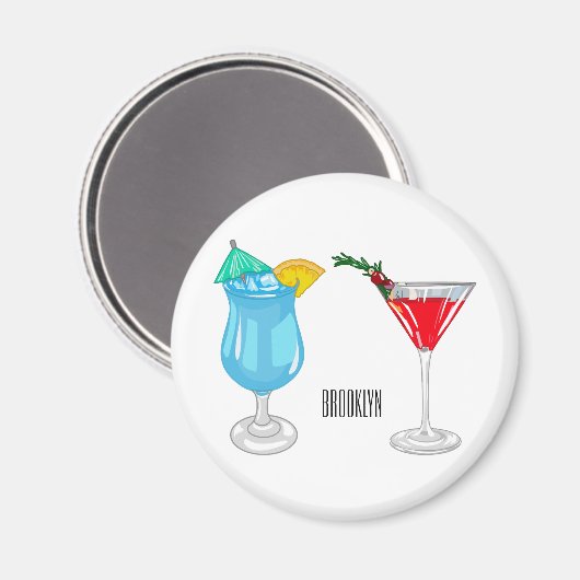 Cocktail-Cartoon Magnet (Vorderseite/Rückseite)