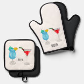 Cocktail-Cartoon Ofenhandschuh & Topflappen-Set (Vorderseite/Rückseite)
