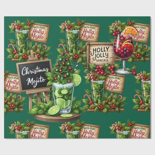 Cocktail Christmas Party with Drinks on Green Geschenkpapier (Flach)