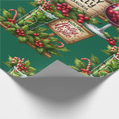 Cocktail Christmas Party with Drinks on Green Geschenkpapier (Ecke)
