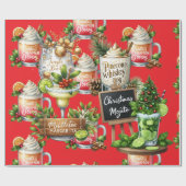 Cocktail Christmas Party with Drinks on Red Geschenkpapier (Flach)