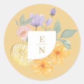 Cocktail Citrus Floral Wedding Monogram Runder Aufkleber (Vorderseite)