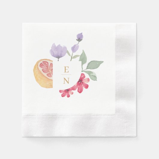 Cocktail Citrus Floral Wedding Monogram Serviette (Vorderseite)