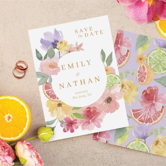 Cocktail & Citrus Watercolor Florals Save the Date