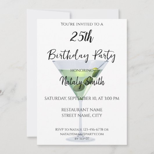 Cocktail-Cocktail aus Martini Einladung (Vorderseite)