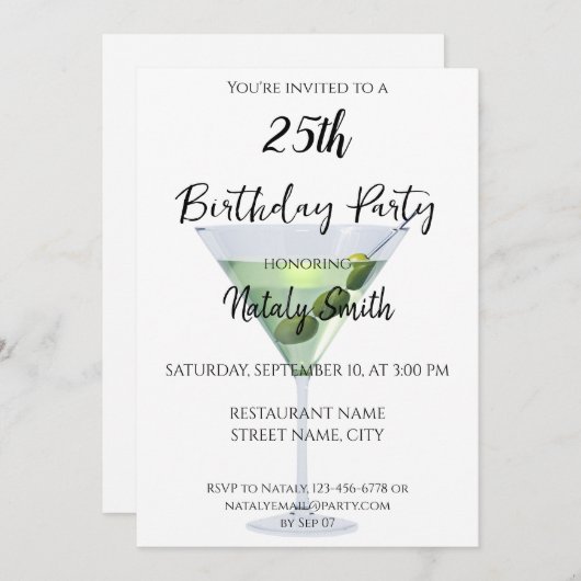 Cocktail-Cocktail aus Martini Einladung (Vorne/Hinten)