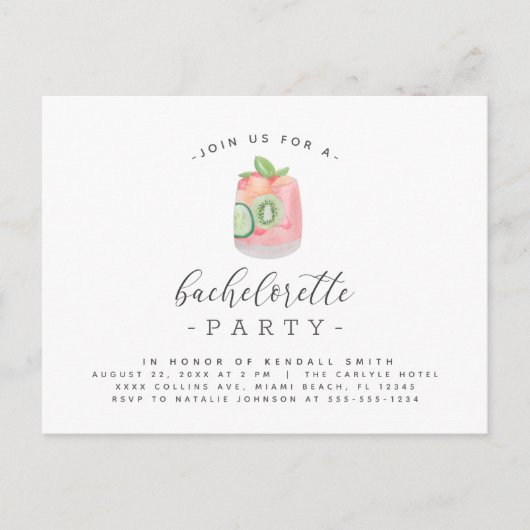 Cocktail Cocktail Minimalistischer Junggeselinnen- Postkarte (Vorderseite)