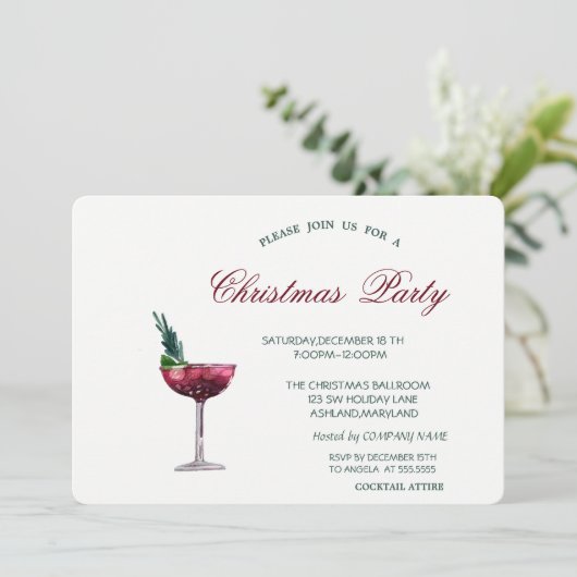 Cocktail Cocktail Rote Weihnachten Party Einladung (Stehend Vorderseite)