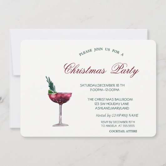 Cocktail Cocktail Rote Weihnachten Party Einladung (Vorderseite)