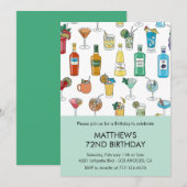 Cocktail Colorful Drinks Champagner 72. Geburtstag Einladung (Vorne/Hinten)