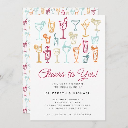 Cocktail der Einsatzpartei Moderne Hand Zeichnend Einladung (Vorne/Hinten)