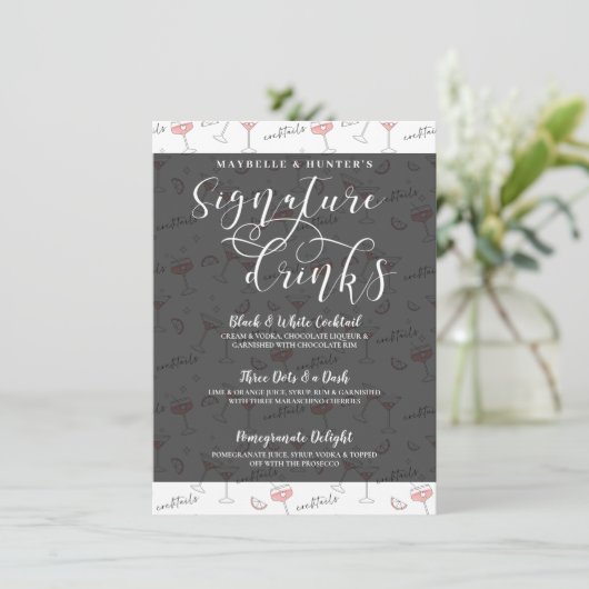 Cocktail Drink & Brille Unterschrift Cocktail Drin Menükarte (Stehend Vorderseite)