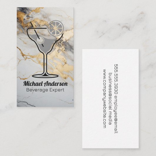 Cocktail Drink Illustration | Goldfolie Visitenkarte (Vorne/Hinten)