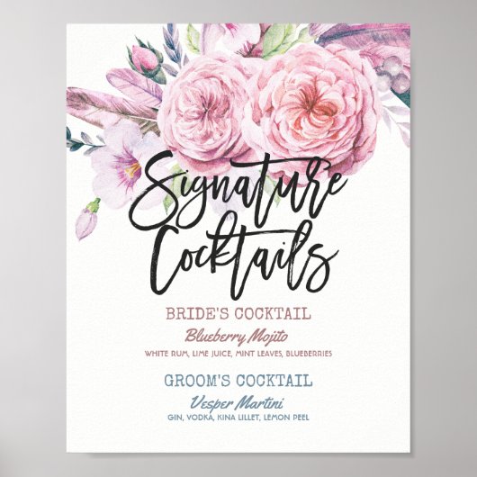Cocktail Drink Menü Boho Floral Poster (Vorne)