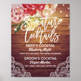 Cocktail Drink Menü "Wedding Signature" Holzflora Poster