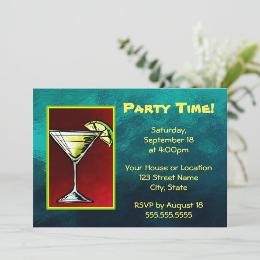 Cocktail Drink mit einer Scheibe Limonen Party Zei Einladung (Stehend Vorderseite)