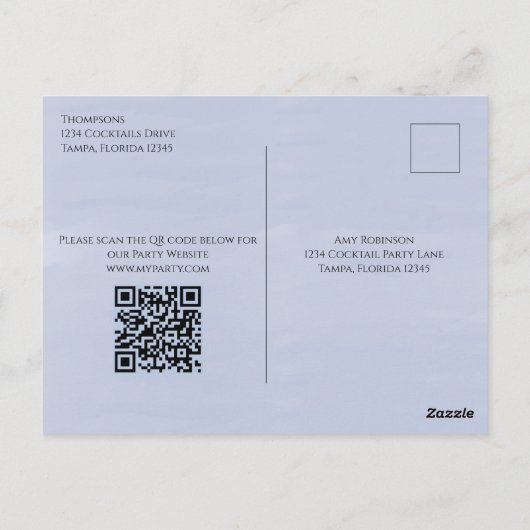 Cocktail Drink QR Code Party Website voradressiert Postkarte (Rückseite)