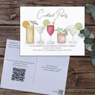 Cocktail Drink QR Code Party Website voradressiert Postkarte