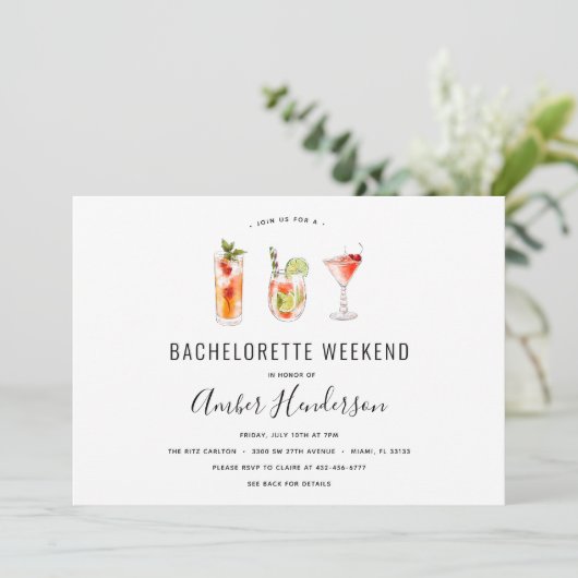 Cocktail Drinks Bachelorette Einladung (Stehend Vorderseite)