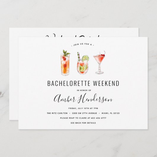 Cocktail Drinks Bachelorette Einladung (Vorne/Hinten)