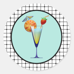 Cocktail-Drinks-Bar in Türkis mit Gitterdesign Runder Aufkleber