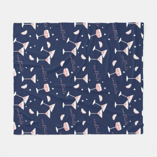 Cocktail Drinks, Brillen & Lemon Slices Navy Fleecedecke (Vorderseite (Horizontal))