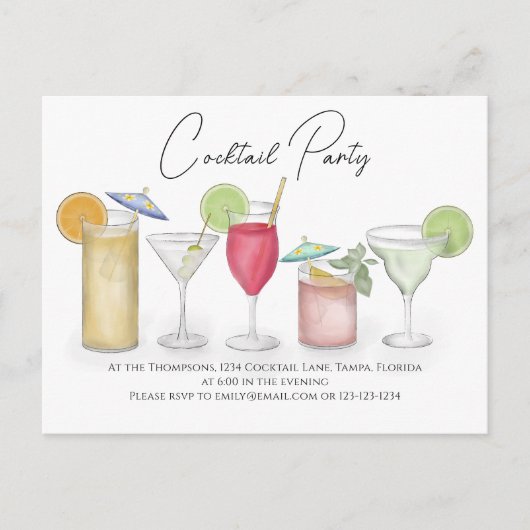 Cocktail Drinks QR Code Social Media Vorab adressi Postkarte (Vorderseite)