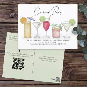 Cocktail-Drinks QR-Code Social Media Voradressiert Postkarte