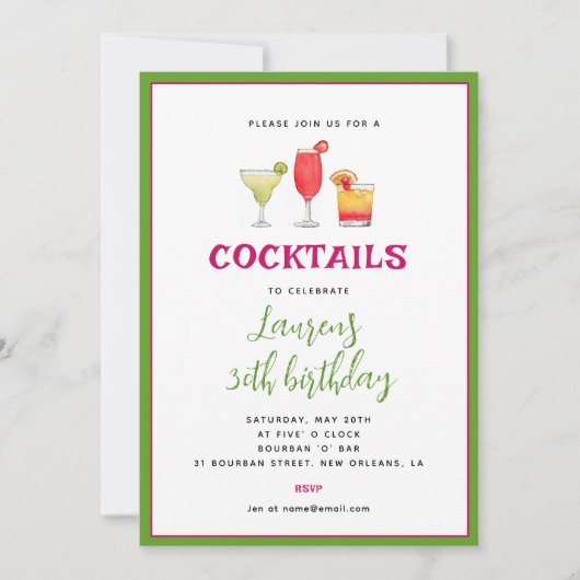Cocktail Einladung zum Geburtstag (Vorderseite)
