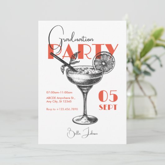 Cocktail-Einladung zur Graduation Party Einladung (Stehend Vorderseite)