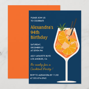 Cocktail Elegant Navy 94. Geburtstag Einladung