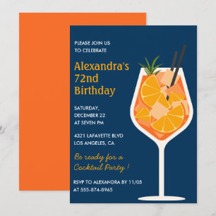 Cocktail Elegant Navyblau 72. Geburtstag Einladung