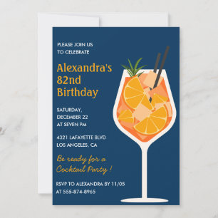 Cocktail Elegant Navyblau 82. Geburtstag Einladung