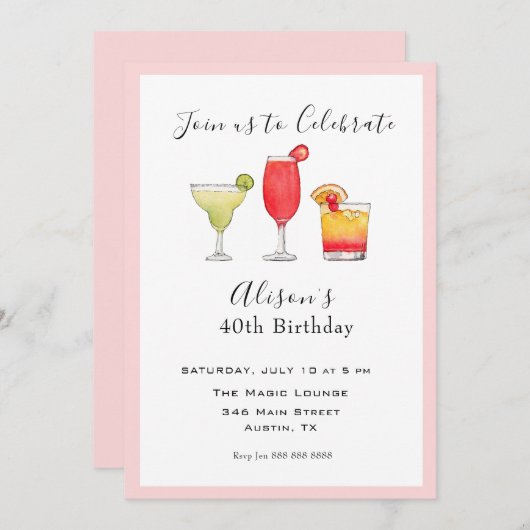 Cocktail Erwachsene Geburtstagsparty Einladung (Vorne/Hinten)