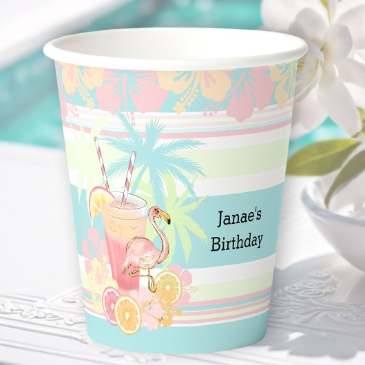 Cocktail Flamingo Summer Pool Beach Tropical Pappbecher