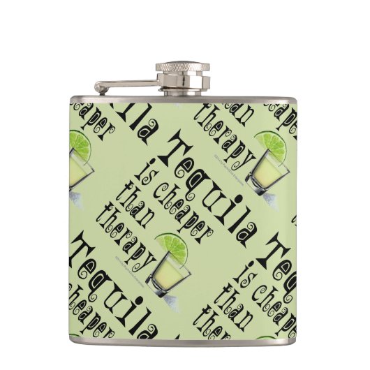 COCKTAIL-FLASCHE - TEQUILA, BILLIGER ALS THERAPIE FLACHMANN (Vorderseite)