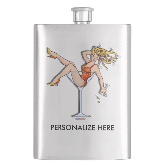 COCKTAIL FLASK - MÄDCHEN IN EINEM MARTINI-GLAS 2 FLACHMANN (Vorderseite)