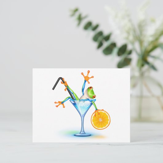 Cocktail Frosch Postkarte (Stehend Vorderseite)