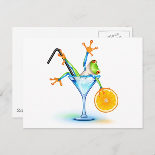 Cocktail Frosch Postkarte (Vorne/Hinten)