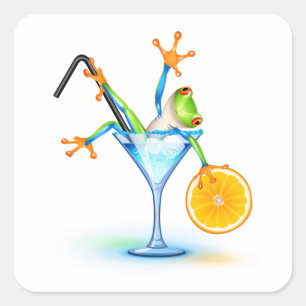 Cocktail Frosch Quadratischer Aufkleber
