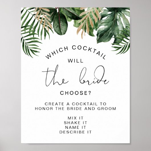 Cocktail Game Summer Tropical Blätter Brautparty Poster (Vorne)