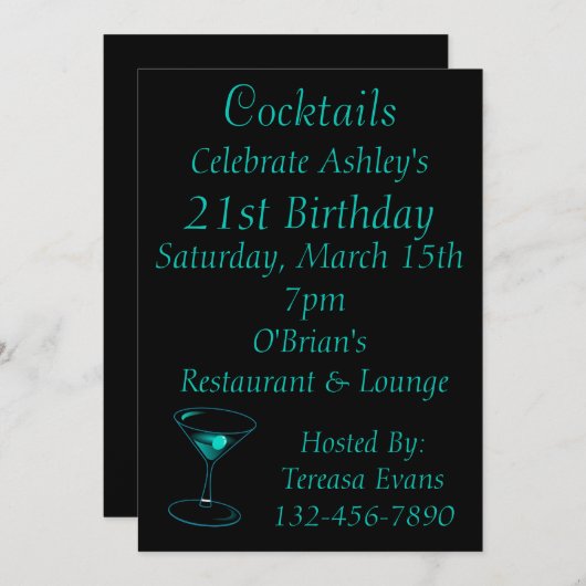 Cocktail Geburtstagsfeier Einladung (Vorne/Hinten)