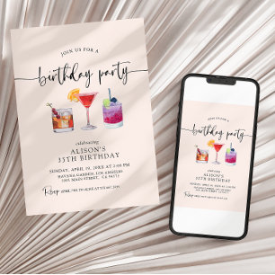 Cocktail Geburtstagsparty Calligrafy Einladung