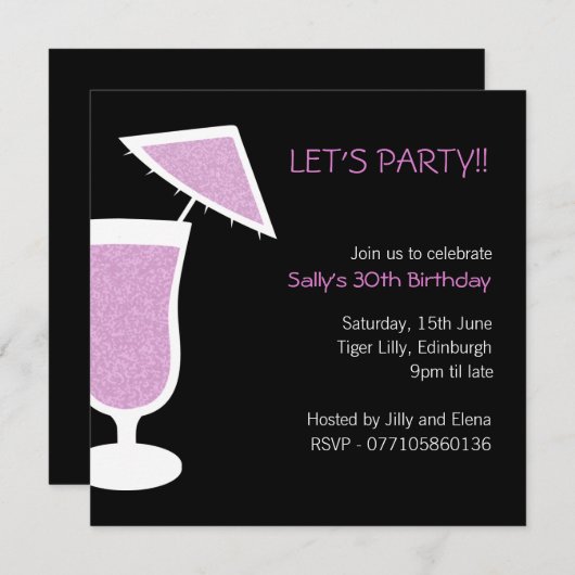 Cocktail / Geburtstagsparty Einladung (Vorne/Hinten)